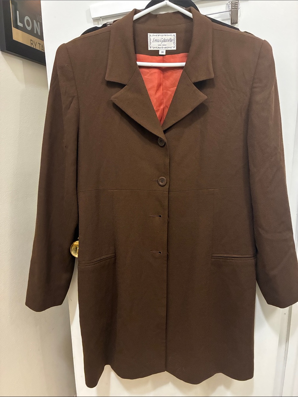 Vintage 90s Lena Gabrielle Brown Women’s Long Coat 100% Wool